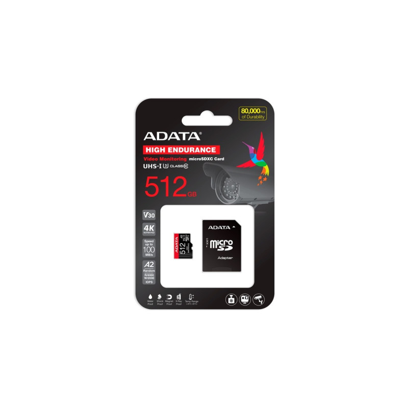 ADATA High Endurance 512 GB microSDXC, Speicherkarte(UHS-I U3, Class 10, V30, A2)