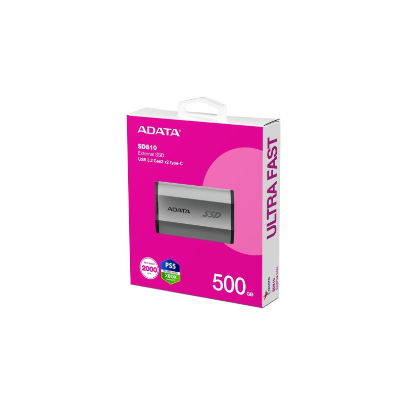 ADATA SD810 500 GB, Externe SSD(silber, USB-C 3.2 Gen 2x2 (20 Gbit/s))