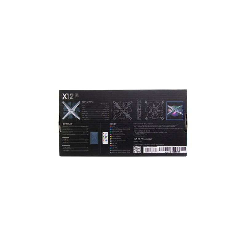 ALSEYE X12 Kit 120x120x30 mm, Gehäuselüfter(grau, 3er Pack, Steuerungseinheit, Fernbedienung)
