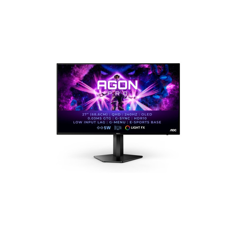 AOC AGON Pro AG276QZD, Gaming-Monitor(67.3 cm (26.5 Zoll), schwarz/silber, QHD, HDR, G-Sync, HDMI, DisplayPort, Pivot, 240Hz Panel)