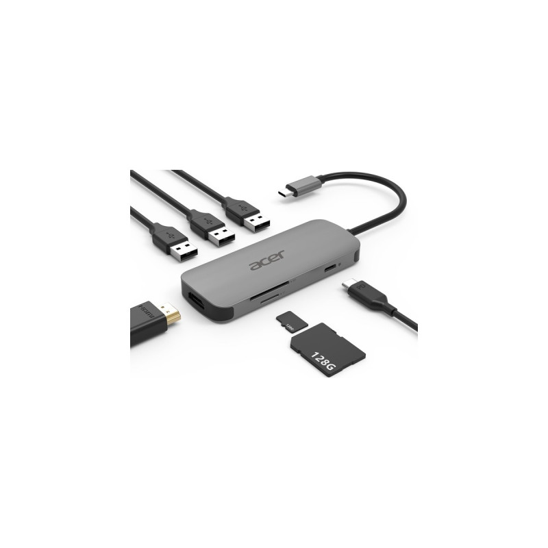 Acer Multi-Port Adapter, Dockingstation(silber, USB-C, HDMI, USB-A)