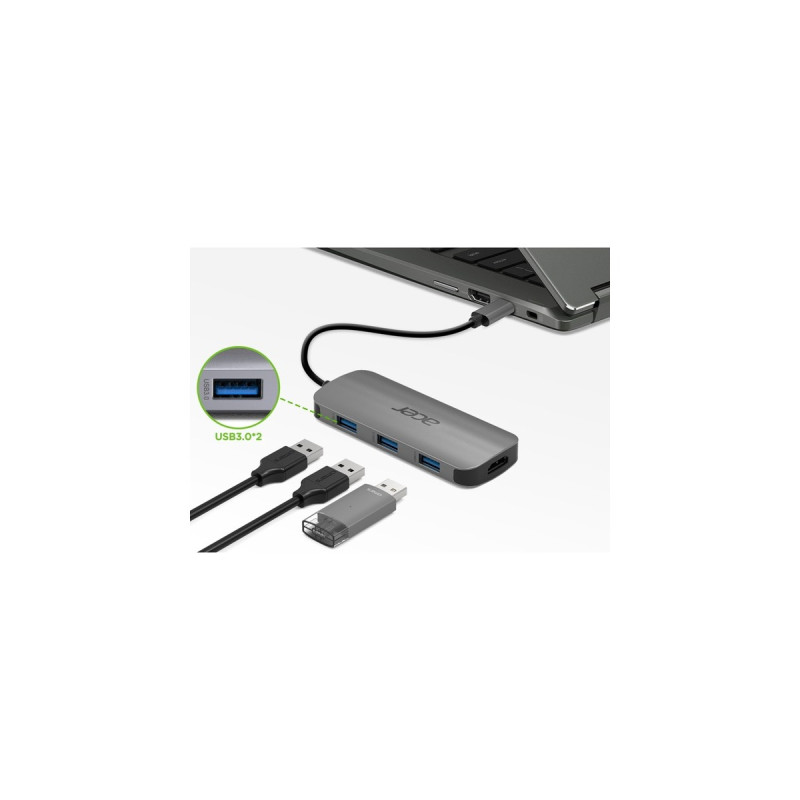 Acer Multi-Port Adapter, Dockingstation(silber, USB-C, HDMI, USB-A)
