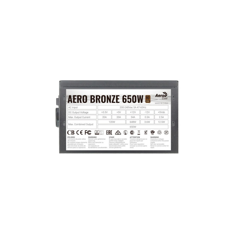 Aerocool AERO 80+ Bronze 650W, PC-Netzteil(schwarz, 2x PCIe, 650 Watt)
