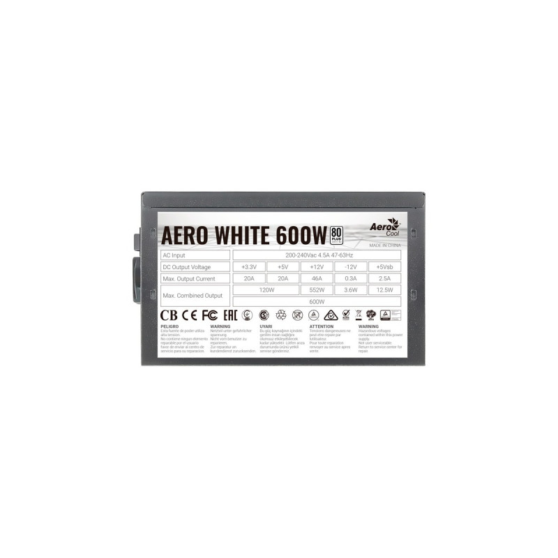 Aerocool AERO 80+ White 600W, PC-Netzteil(schwarz, 2x PCIe, 600 Watt)