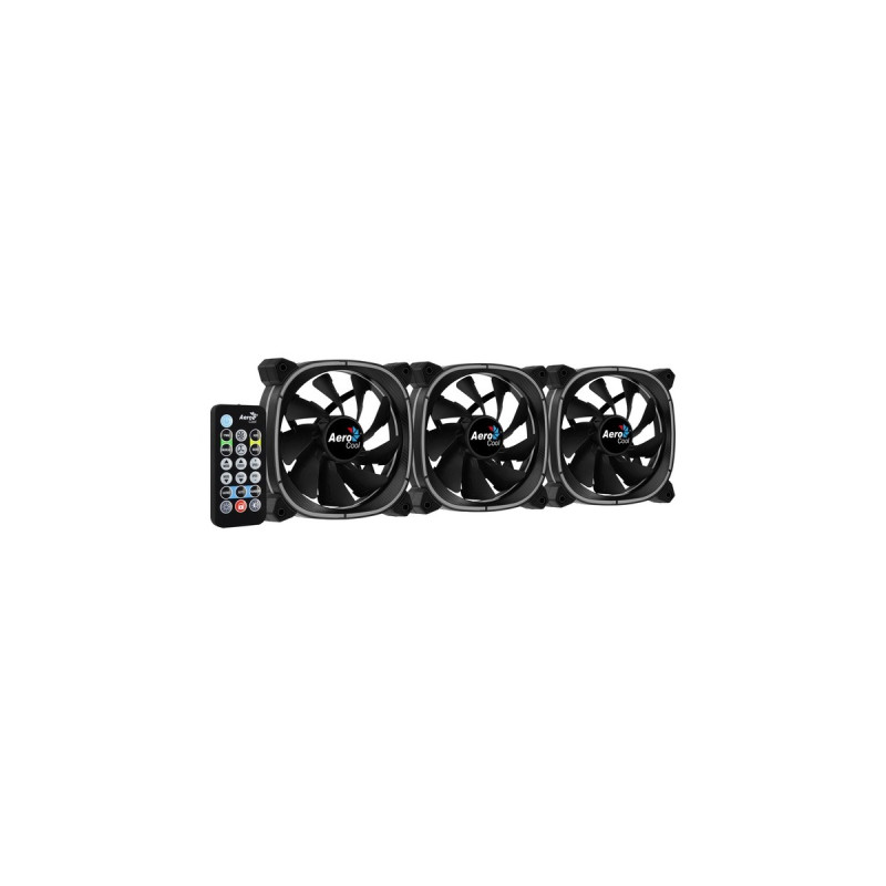 Aerocool Astro 12 Pro 120x120x25, Gehäuselüfter(schwarz, 3er Pack, inkl. H66F Control Hub, Fernbedienung)
