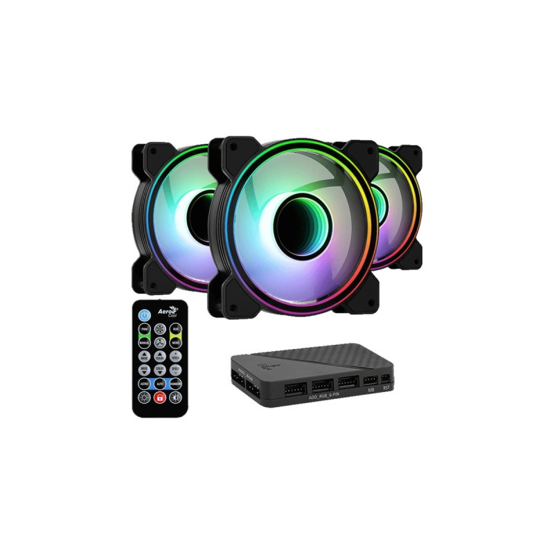 Aerocool Mirage 12 ARGB Pro 120x120x25, Gehäuselüfter(schwarz, 3er Pack, inkl. LED-Steuerung, Fernbedienung)