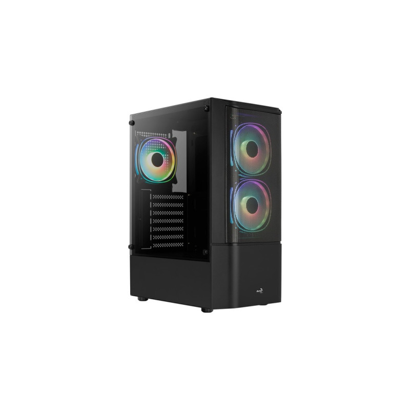 Aerocool Quantum Mesh-G-BK-v3, Tower-Gehäuse(schwarz/grau, Seitenteil aus Tempered Glass)