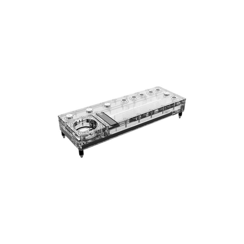 Alphacool Core Distro Plate 360 Links VPP/D5, Verteiler(transparent/silber, integrierter Ausgleichsbehälter)