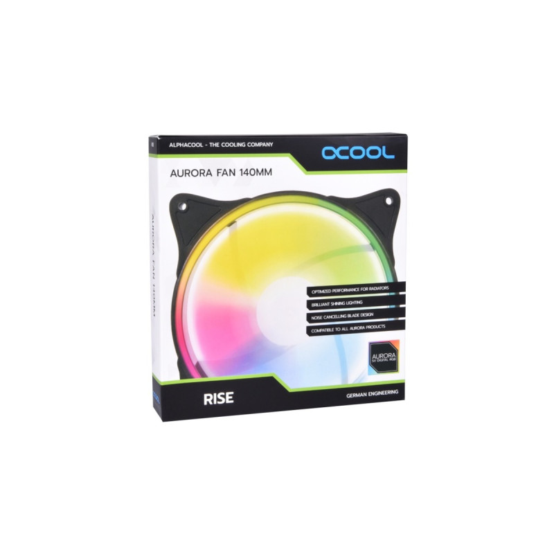 Alphacool Rise Aurora140mm Lüfter 140x140x25mm, Gehäuselüfter(schwarz/transparent)