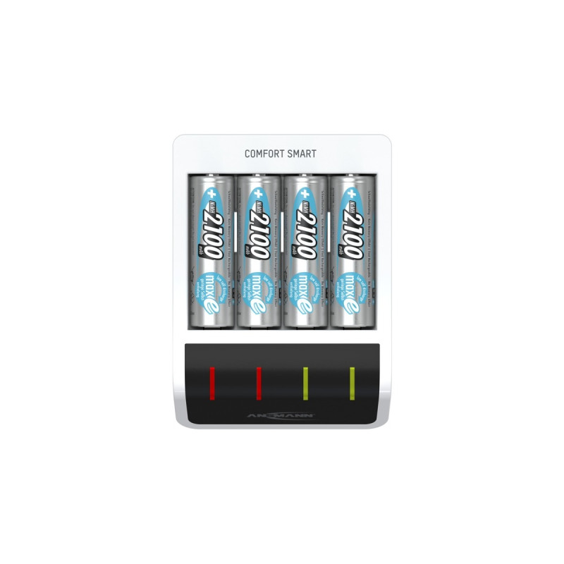 Ansmann Comfort Smart + 4x AA 2100mAh, Ladegerät(weiß/schwarz, inkl. 4x AA-Akkus mit 2100 mAh)