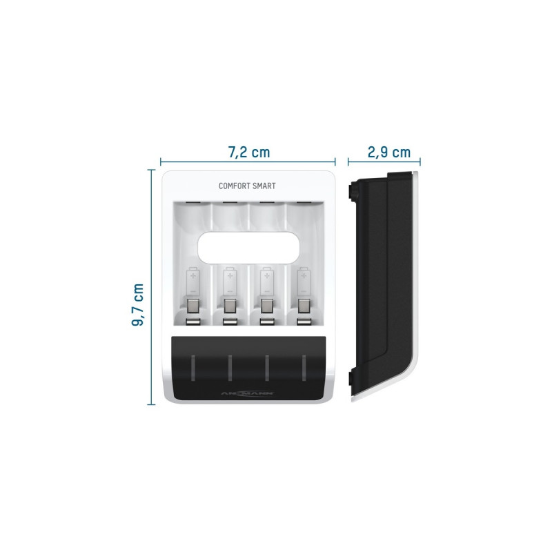 Ansmann Comfort Smart + 4x AA 2100mAh, Ladegerät(weiß/schwarz, inkl. 4x AA-Akkus mit 2100 mAh)