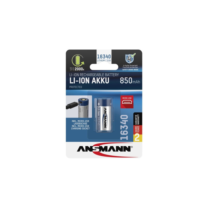Ansmann Li-Ion Akku 16340 850mAh mit Ladebuchse