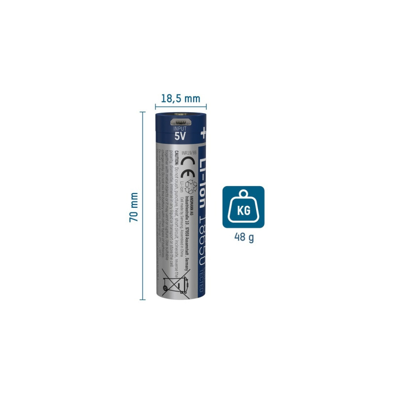 Ansmann Li-Ion Akku 18650 2600 mAh mit Micro-USB Ladebuchse(18650, 1 Stück)