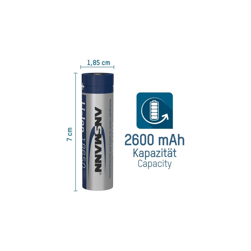 Ansmann Li-Ion Akku 18650 2600 mAh mit Micro-USB Ladebuchse(18650, 1 Stück)