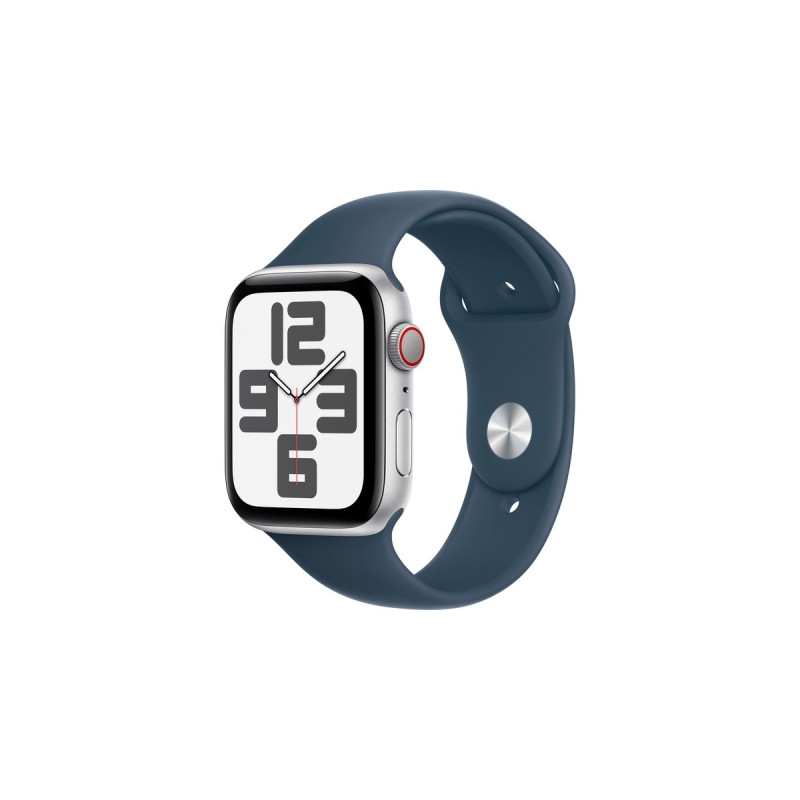 Apple Watch SE (2023), Smartwatch(silber/blau, 44 mm, Sportarmband, Aluminium, Cellular)