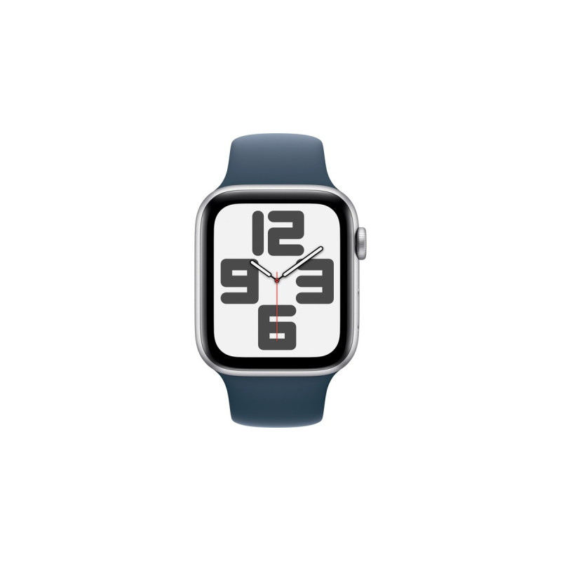 Apple Watch SE (2023), Smartwatch(silber/blau, 44 mm, Sportarmband, Aluminium, Cellular)