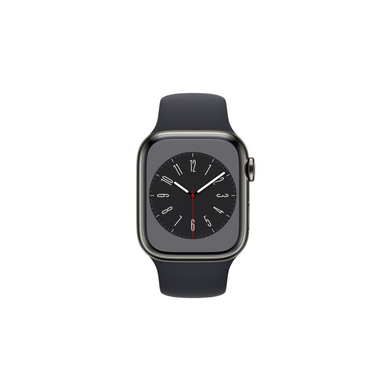 Apple Watch Series 8, Smartwatch(graphit, 41 mm, Sportarmband, Edelstahl-Gehäuse, LTE)