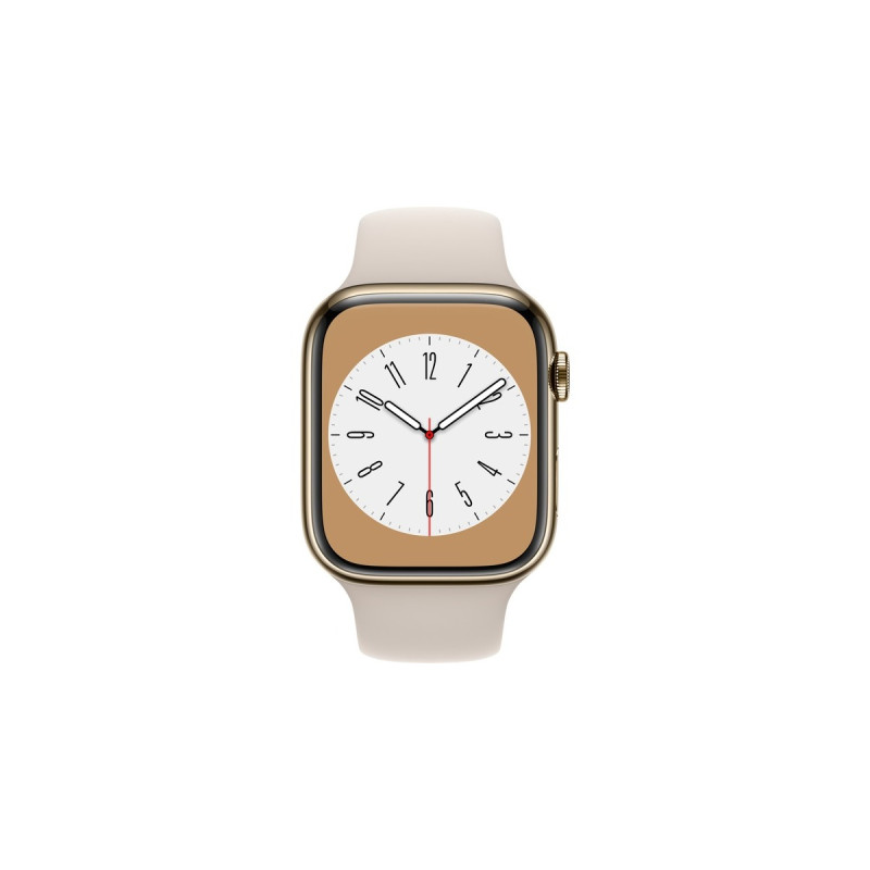 Apple Watch Series 8, Smartwatch(gold, 45 mm, Sportarmband, Edelstahl-Gehäuse, LTE, Outlet)