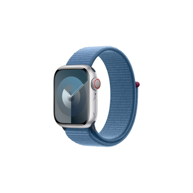 Apple Watch Series 9, Smartwatch(silber/blau, Aluminium, 41 mm, Sport Loop, Cellular)