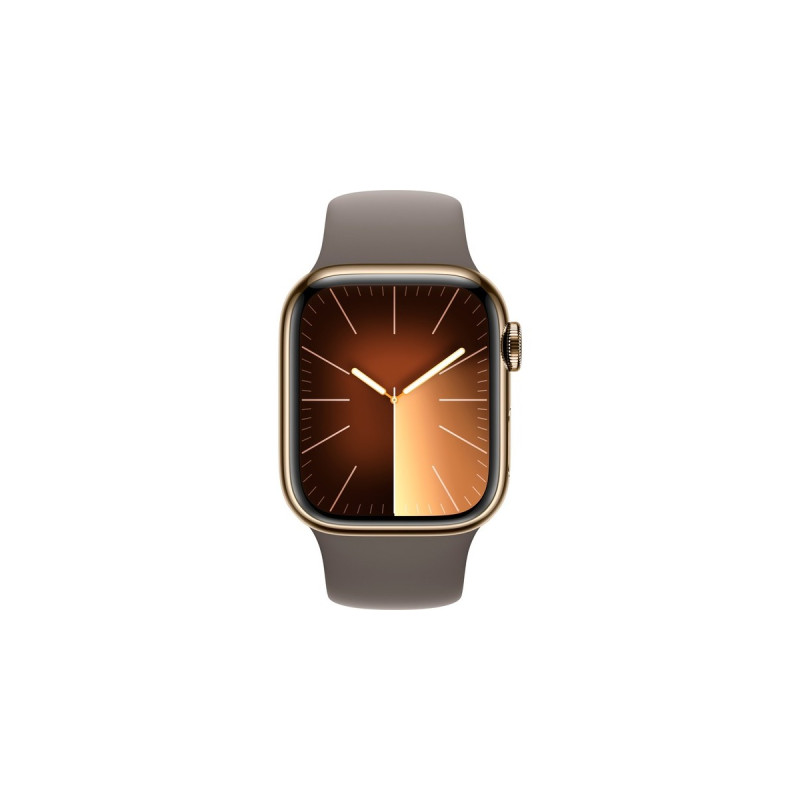 Apple Watch Series 9, Smartwatch(gold/braun, Edelstahl, 41 mm, Sportarmband, Cellular)