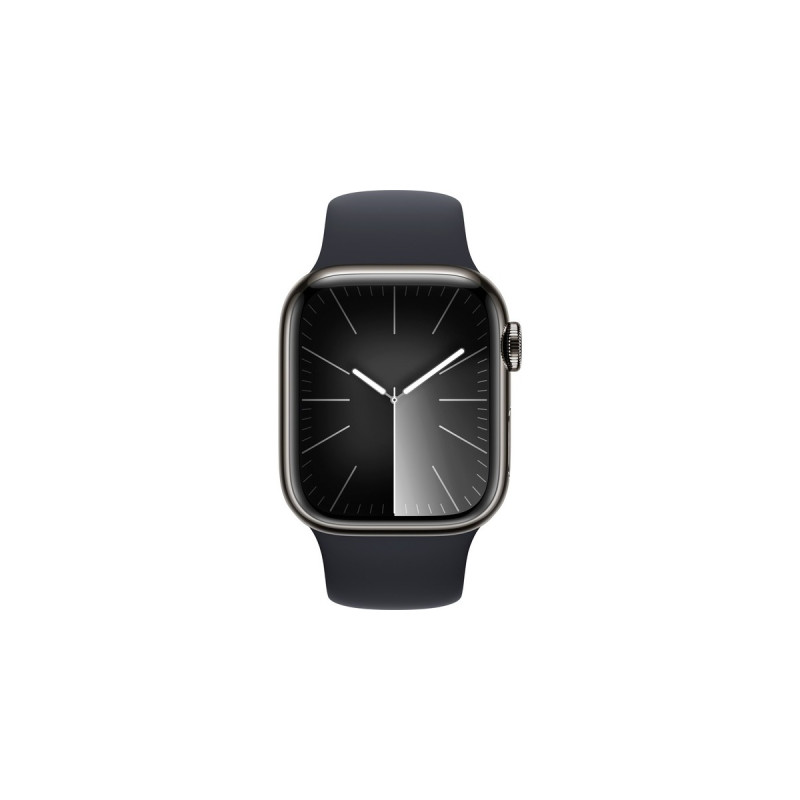 Apple Watch Series 9, Smartwatch(graphit/dunkelblau, Edelstahl, 41 mm, Sportarmband, Cellular)