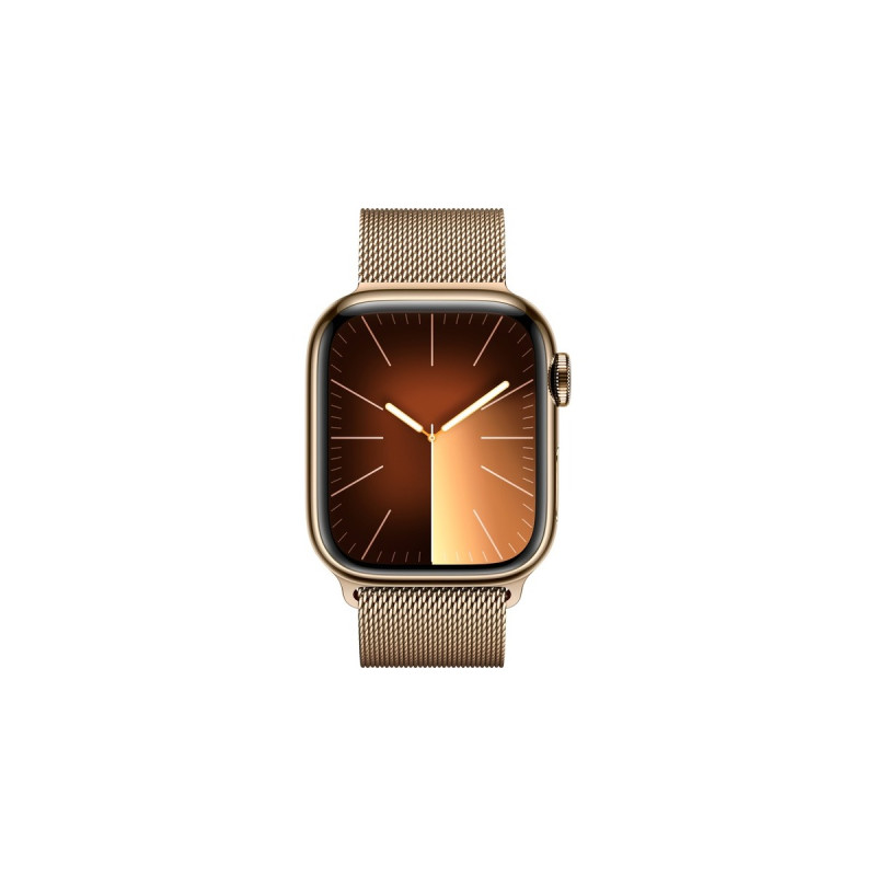 Apple Watch Series 9, Smartwatch(gold/gold, Edelstahl, 41 mm, Milanaise Armband, Cellular)