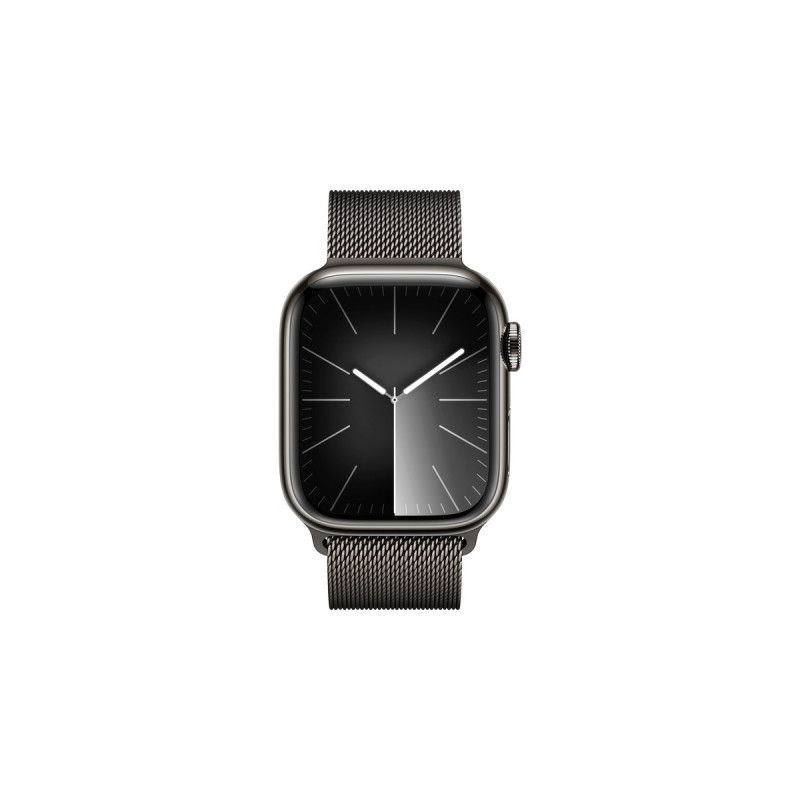 Apple Watch Series 9, Smartwatch(graphit/graphit, Edelstahl, 41 mm, Milanaise Armband, Cellular)