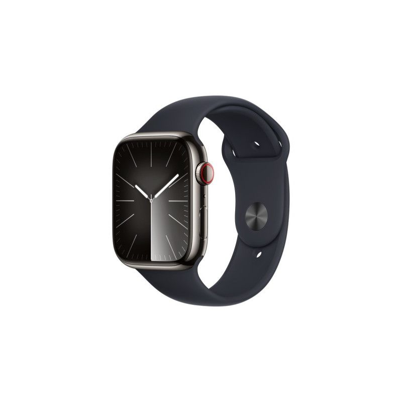 Apple Watch Series 9, Smartwatch(graphit/schwarz, Edelstahl, 45 mm, Sportarmband, Cellular)