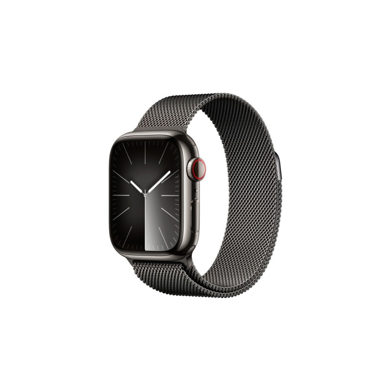 Apple Watch Series 9, Smartwatch(graphit/graphit, Edelstahl, 45 mm, Milanaise Armbamd, Cellular)