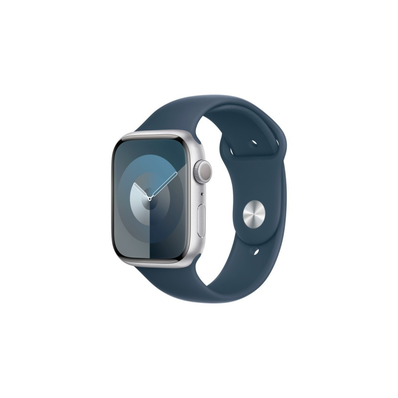 Apple Watch Series 9, Smartwatch(silber/blau, Aluminium, 45 mm, Sportarmband)
