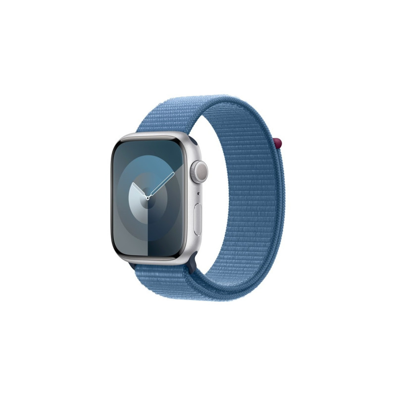 Apple Watch Series 9, Smartwatch(silber/blau, Aluminium, 45 mm, Sport Loop)