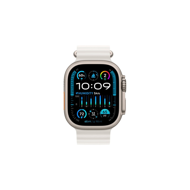 Apple Watch Ultra 2, Smartwatch(weiß, 49 mm, Ocean Armband, Titangehäuse, Cellular)