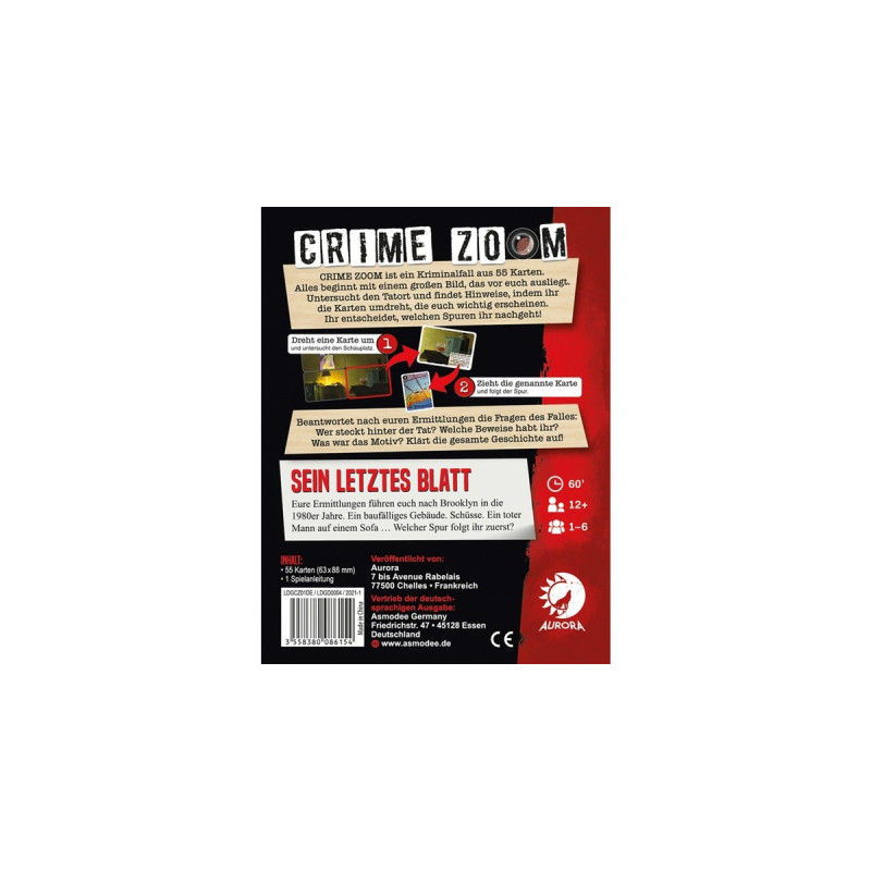 Asmodee Crime Zoom Fall 1: Sein letztes Blatt, Kartenspiel