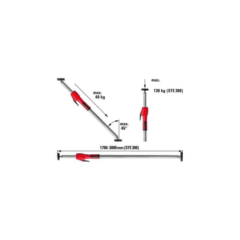 BESSEY Decken- und Montagestütze STE300(silber/rot, 1.700mm - 3.000mm, mit Pumpgriff)