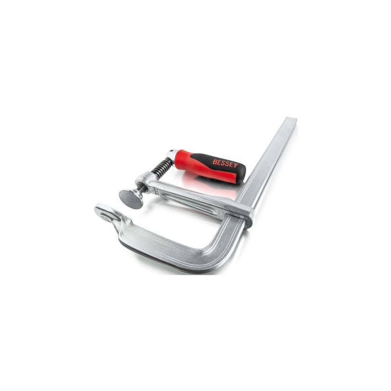BESSEY Original Ganzstahl-Schraubzwinge GZ30-12KG(silber/rot, 300 / 120, mit Klappgriff)