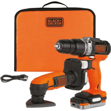 BLACK+DECKER 12Volt 2-er Kit, Schlagbohrschrauber + Deltaschleifer BDCK121S1S(orange/schwarz, Li-Ionen Akku 1,5Ah)