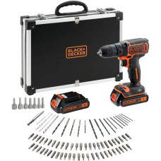 BLACK+DECKER Akku-Bohrschrauber BDCDC18BAFC, 18Volt(schwarz/orange, 2x Li-Ionen Akku (1,5Ah), 80-tlg. Zubehör-Set)