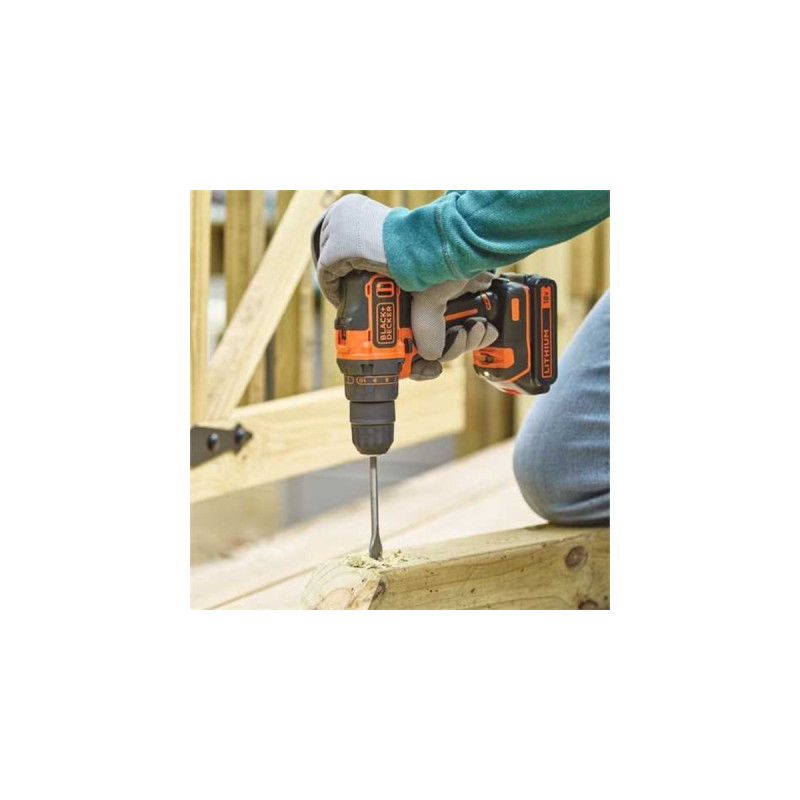 BLACK+DECKER Akku-Bohrschrauber BDCDD186K, 18Volt(schwarz/orange, Li-Ionen Akku 1,5 Ah, im Koffer)