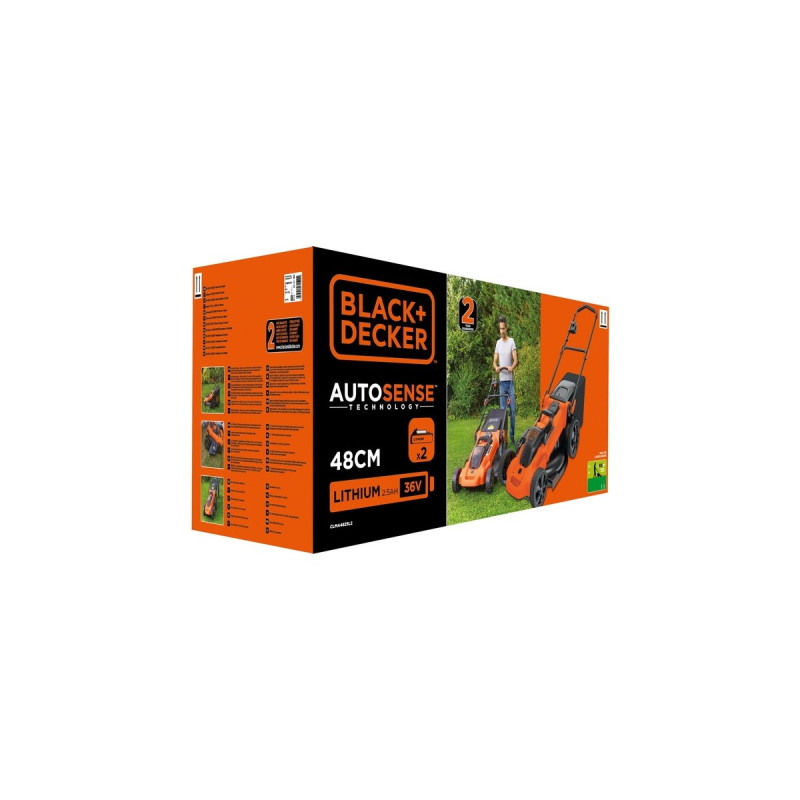 BLACK+DECKER Akku-Rasenmäher CLMA4825L2, 36Volt(orange/schwarz, 2x Li-Ionen Akku 2,5 Ah)