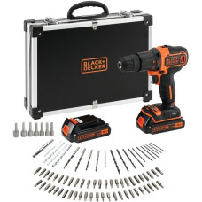 BLACK+DECKER Akku-Schlagbohrschrauber BDCHD18BAFC, 18Volt(schwarz/orange, 2x Li-Ionen Akku 1,5Ah, 80-tlg. Zubehör-Set, im Koffer)