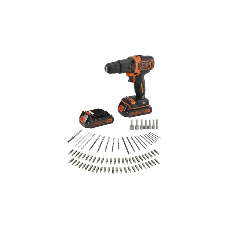 BLACK+DECKER Akku-Schlagbohrschrauber BDCHD18BAFC, 18Volt(schwarz/orange, 2x Li-Ionen Akku 1,5Ah, 80-tlg. Zubehör-Set, im Koffer)