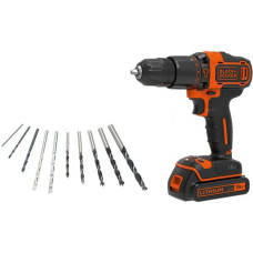BLACK+DECKER Akku-Schlagbohrschrauber BDGHD18KA, 18Volt(schwarz/orange, Li-Ionen Akku 1,5Ah, inkl. 10-teiliges Bohrer-Set)