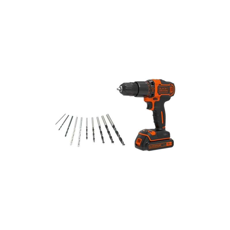 BLACK+DECKER Akku-Schlagbohrschrauber BDGHD18KA, 18Volt(schwarz/orange, Li-Ionen Akku 1,5Ah, inkl. 10-teiliges Bohrer-Set)