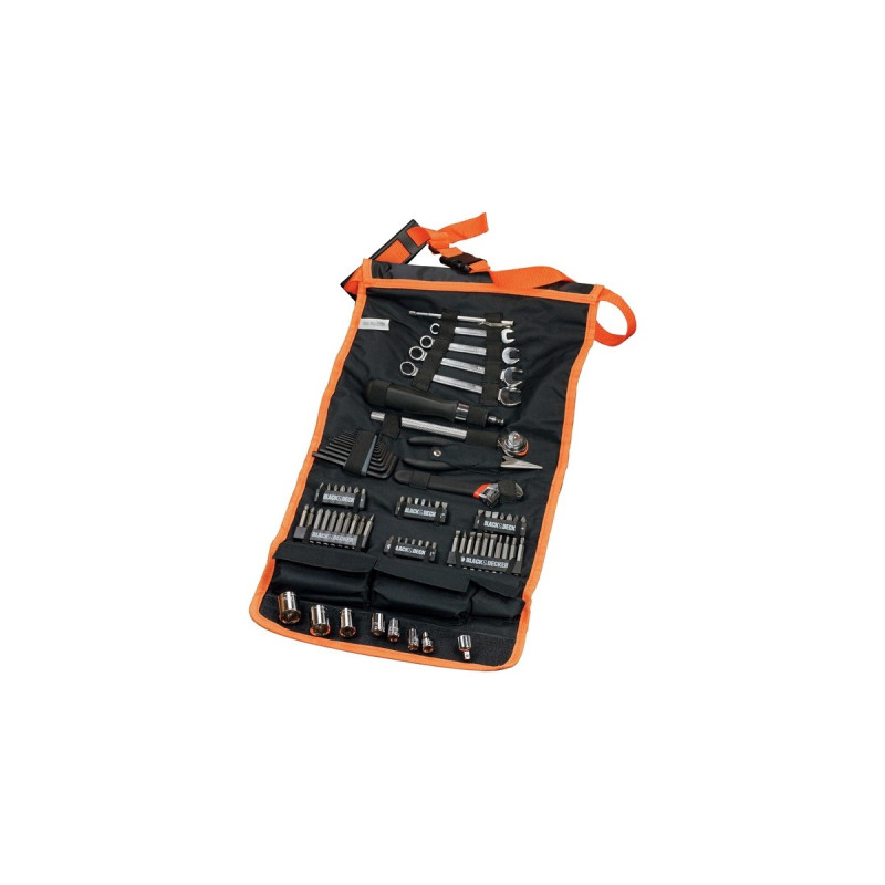 BLACK+DECKER Mechaniker-Set mit Rolltasche, 76-teilig, Werkzeug-Set(schwarz/orange)