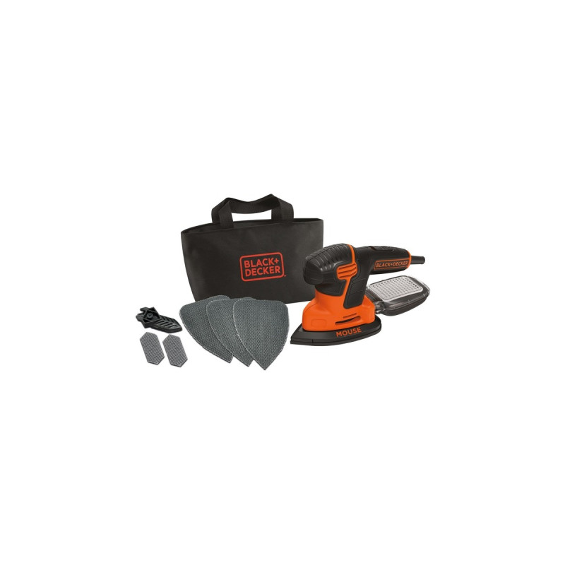 BLACK+DECKER Mouse-Schleifer KA2000, Deltaschleifer(orange/schwarz, 120 Watt, mit Tasche u. 6-tlg. Schleifzubehör)