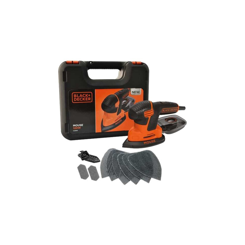 BLACK+DECKER Mouse-Schleifer KA2500K, Deltaschleifer(orange/schwarz, 120 Watt, mit Koffer u. 9-tlg. Schleifzubehör)
