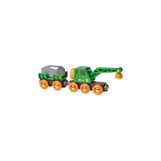 BRIO World Grüner Kranwagen mit Anhänger, Spielfahrzeug(grün/gelb)