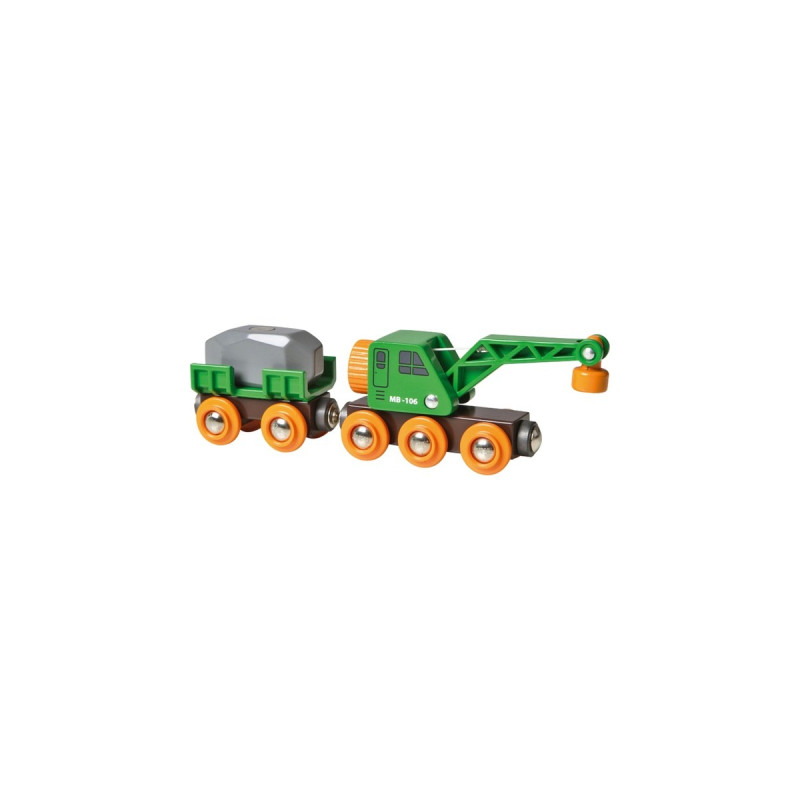 BRIO World Grüner Kranwagen mit Anhänger, Spielfahrzeug(grün/gelb)