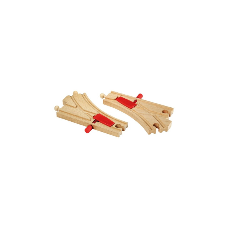 BRIO World Mechanisches Weichenpaar (L1, M1), Bahn(holz/rot)