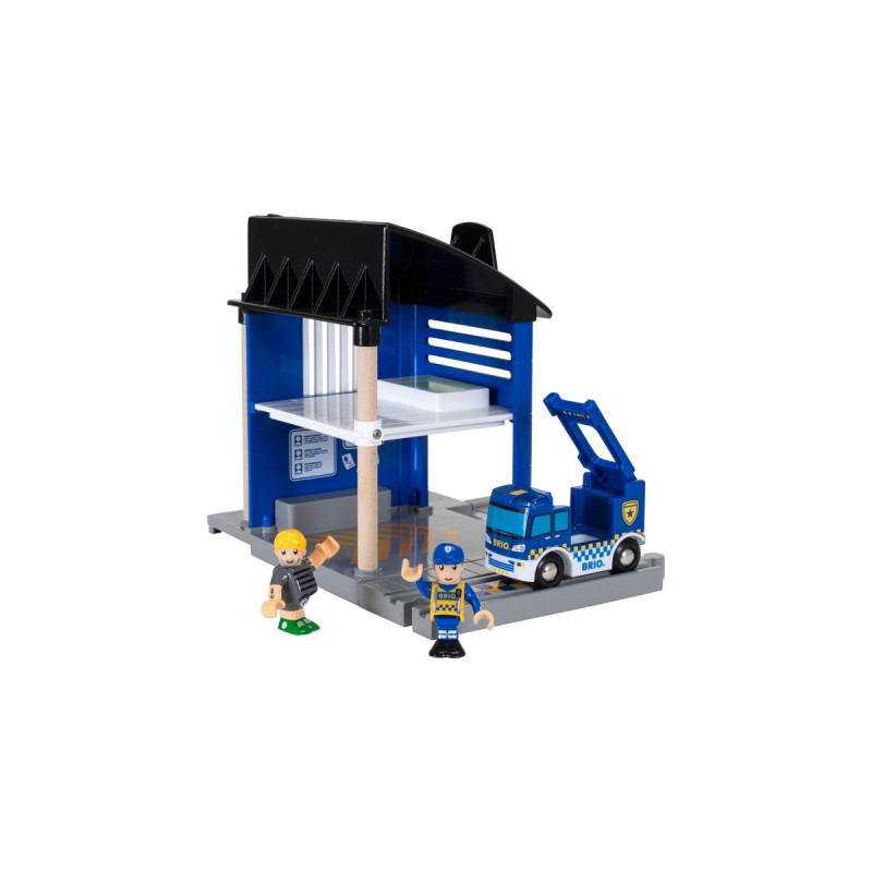 BRIO World Polizeistation mit Einsatzfahrzeug, Spielgebäude(blau/schwarz)